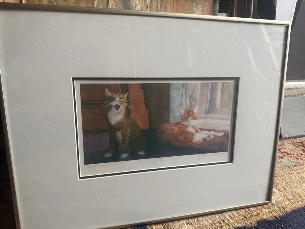 Signed Art Titled Sleepy Cats by Georgette Evans Gray 95/100